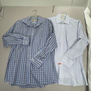 Lot of 2 Michael Kors Men’s Dress Shirt 16.5 32/33 Blue Plaid / Stripes